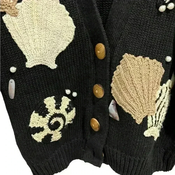 Vintage 80s 90s Tony Lambert Beach Shells Coastal Cardigan Sweater Ramie M - Picture 5 of 9